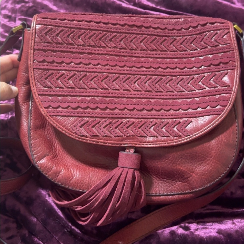 Fossil Oxblood Emi Saddlebag tassel Leather Purse